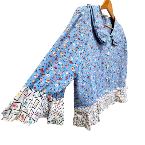 Large Boutique Floral Multi Media Button Down Blouse and Maxi Skirt Set - Picture 6 of 10